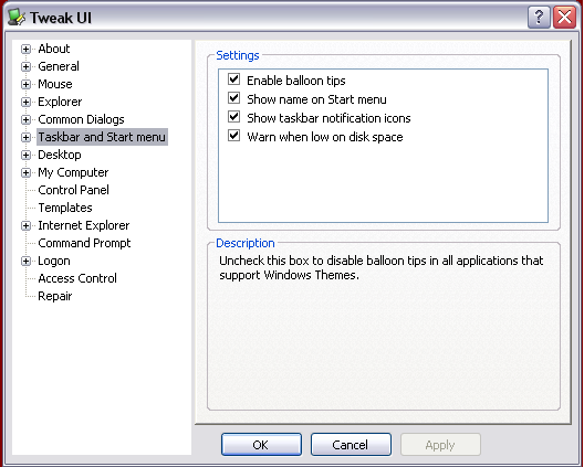 Removing Balloon PopUps in Windows XP