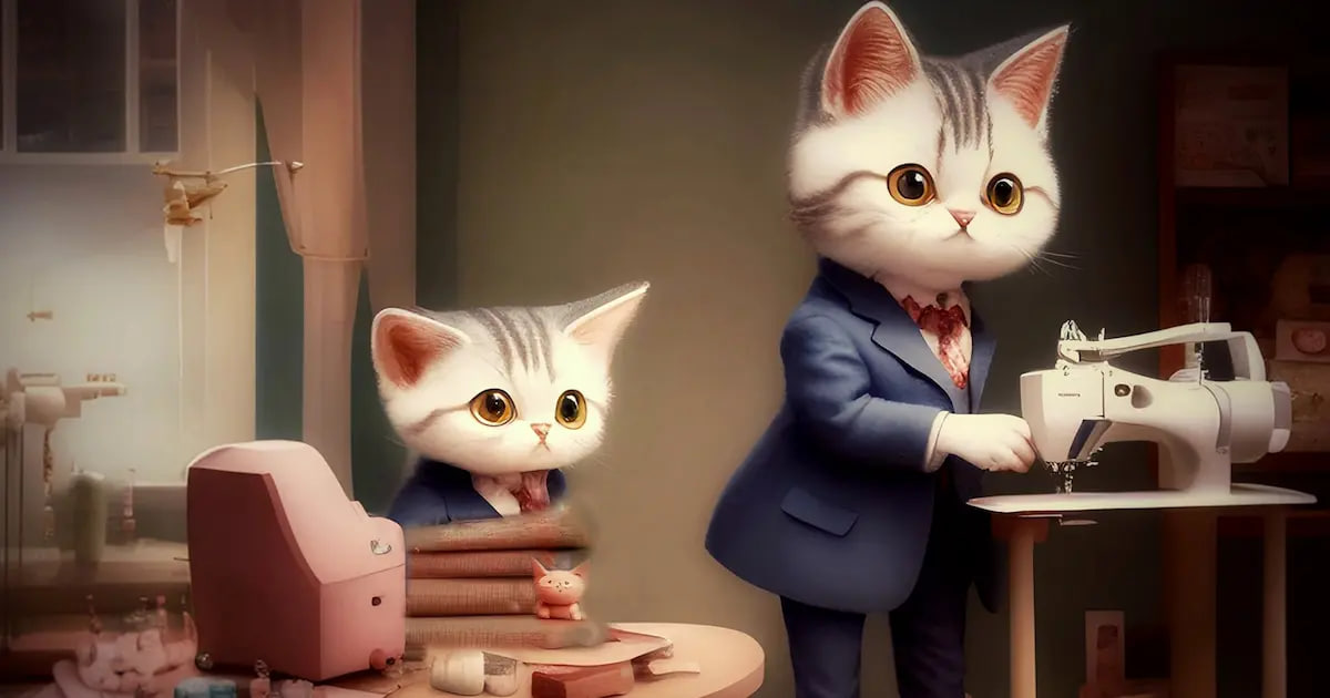 ai generated cats working on sawing machine