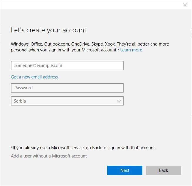 Add a user without a Microsoft Account