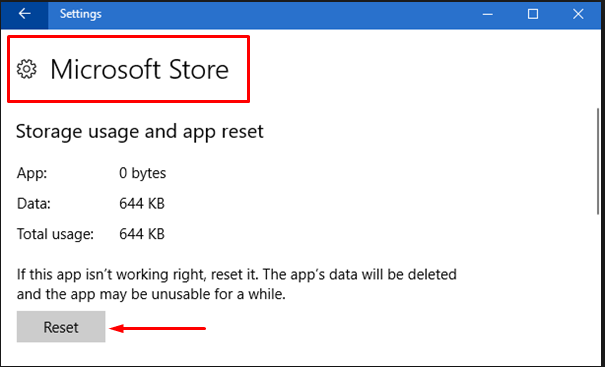 Reset Window Store App