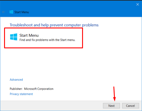 Run the Start Menu Troubleshooter