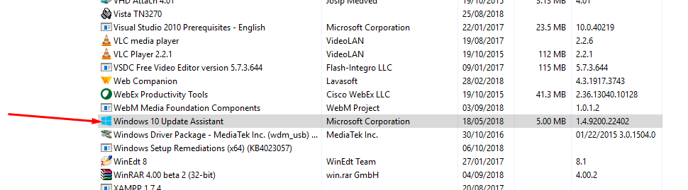 Manually Uninstall the Update Assistant